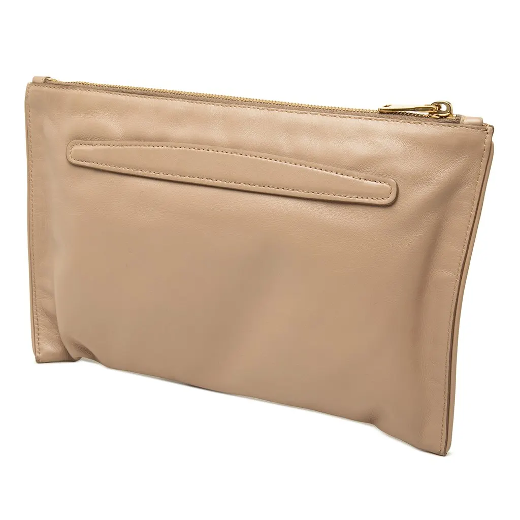 Miu Miu Studded Leather Zip Clutch Beige Leather Good - Back View