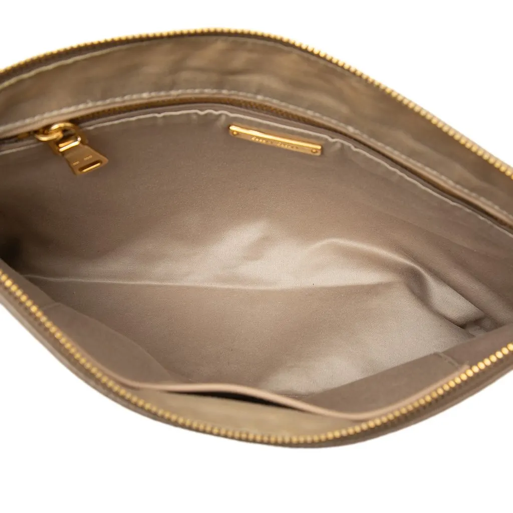 Miu Miu Studded Leather Zip Clutch Beige Leather Good - Model View