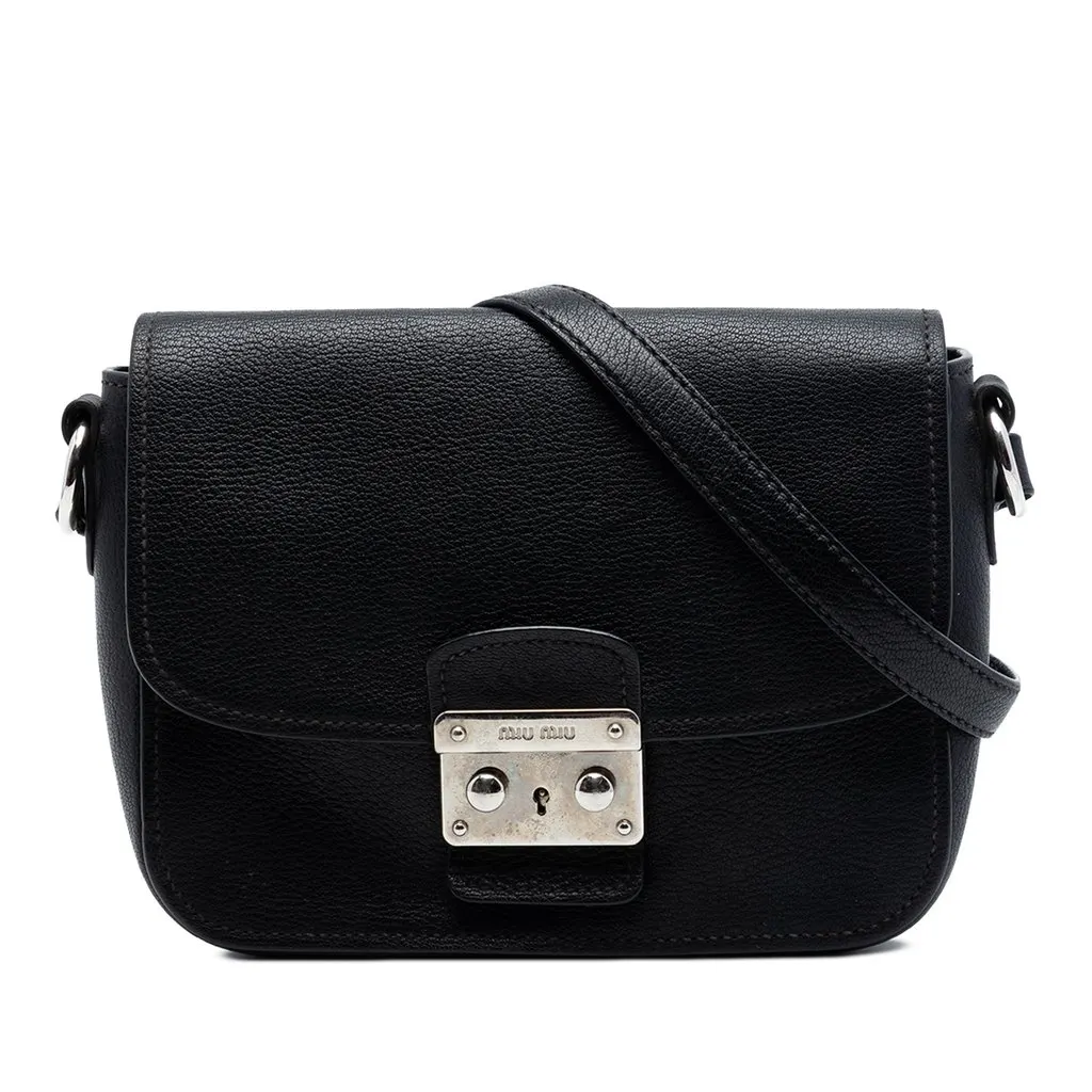 Miu Miu Goatskin Madras Crossbody Black Leather Very good - Front View