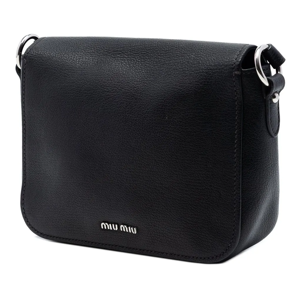 Miu Miu Goatskin Madras Crossbody Black Leather Very good - Back View