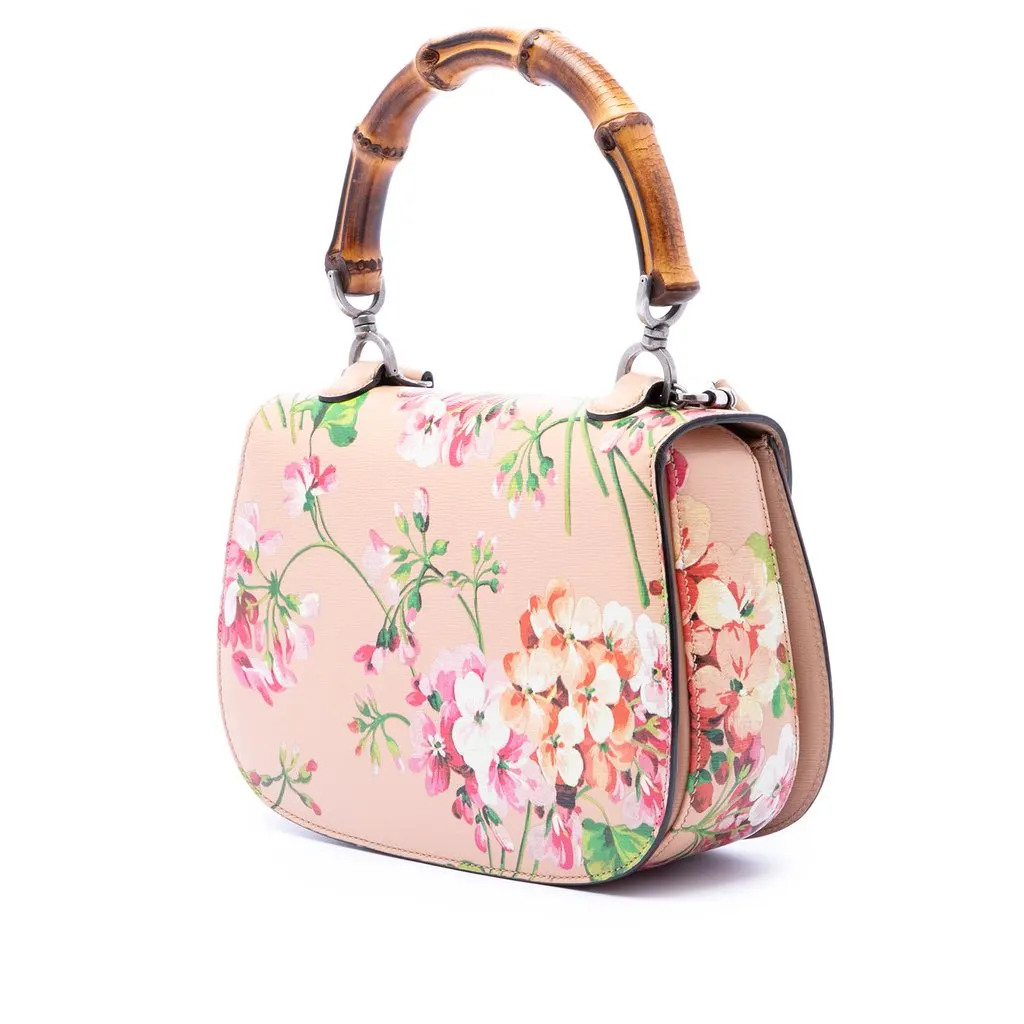 Gucci Medium Calfskin Blooms Bamboo Top Handle Bag Pink Leather Very good - Back View
