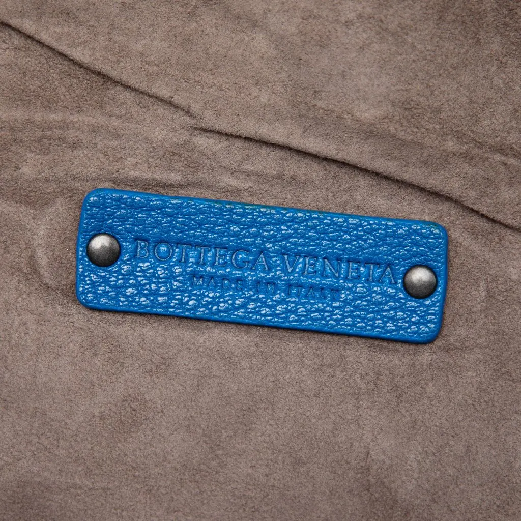 Bottega Veneta Intrecciato Trimmed Medium Goatskin Madras Heritage Brera Handbag Blue Leather Very good - Box View