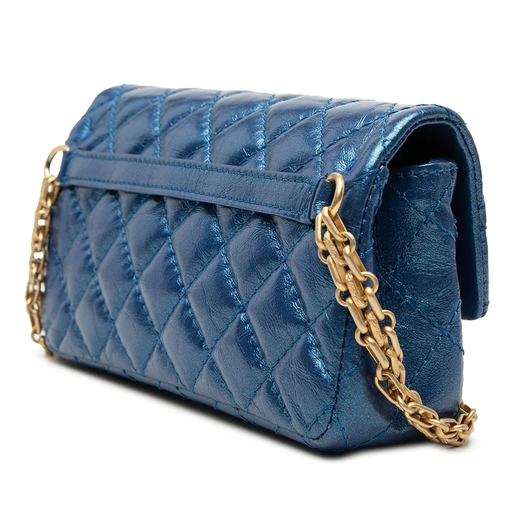 Chanel Quilted Metallic Aged Calfskin Reissue 2.55 Belt Bag Blue Leather Very good - Back View