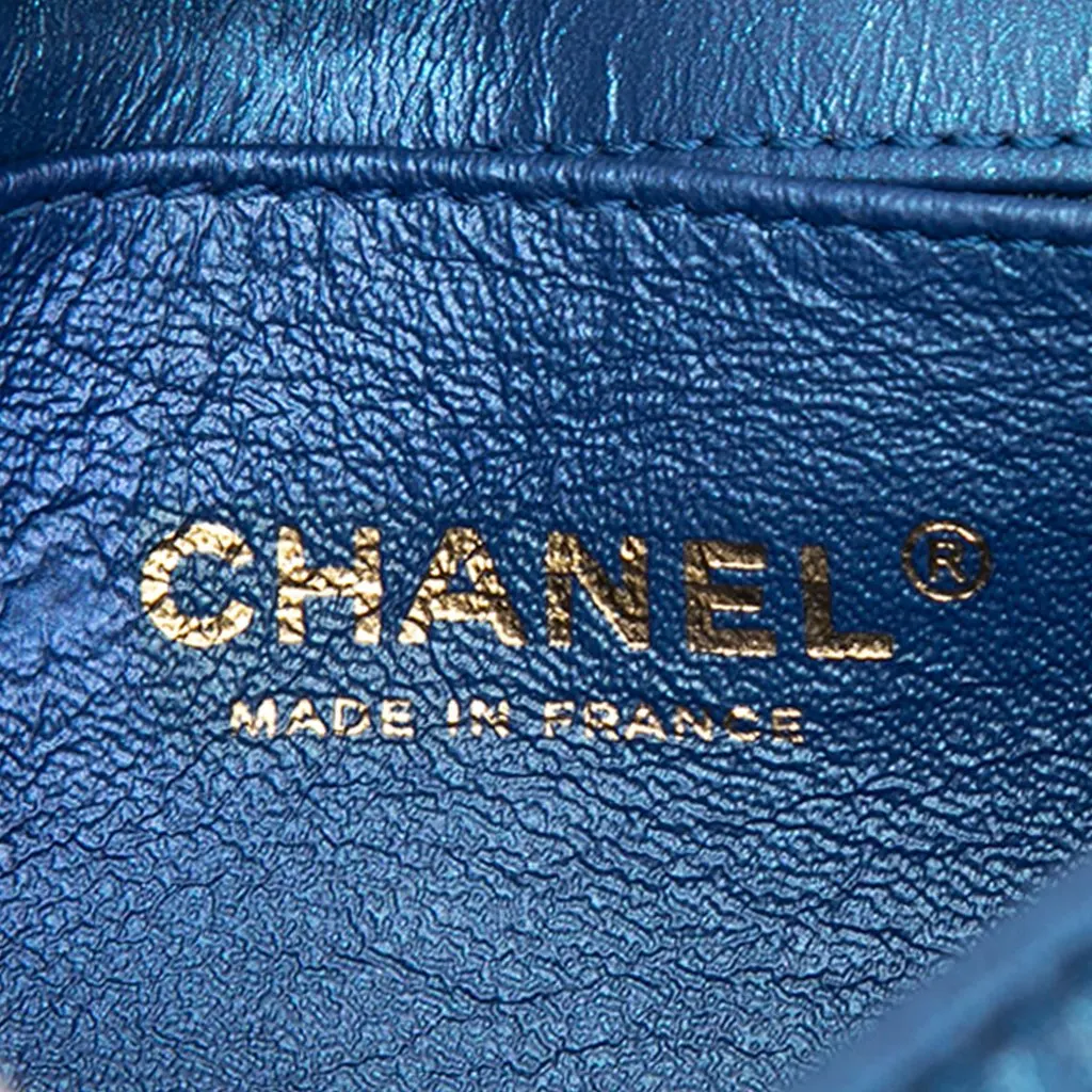 Chanel Quilted Metallic Aged Calfskin Reissue 2.55 Belt Bag Blue Leather Very good - Box View