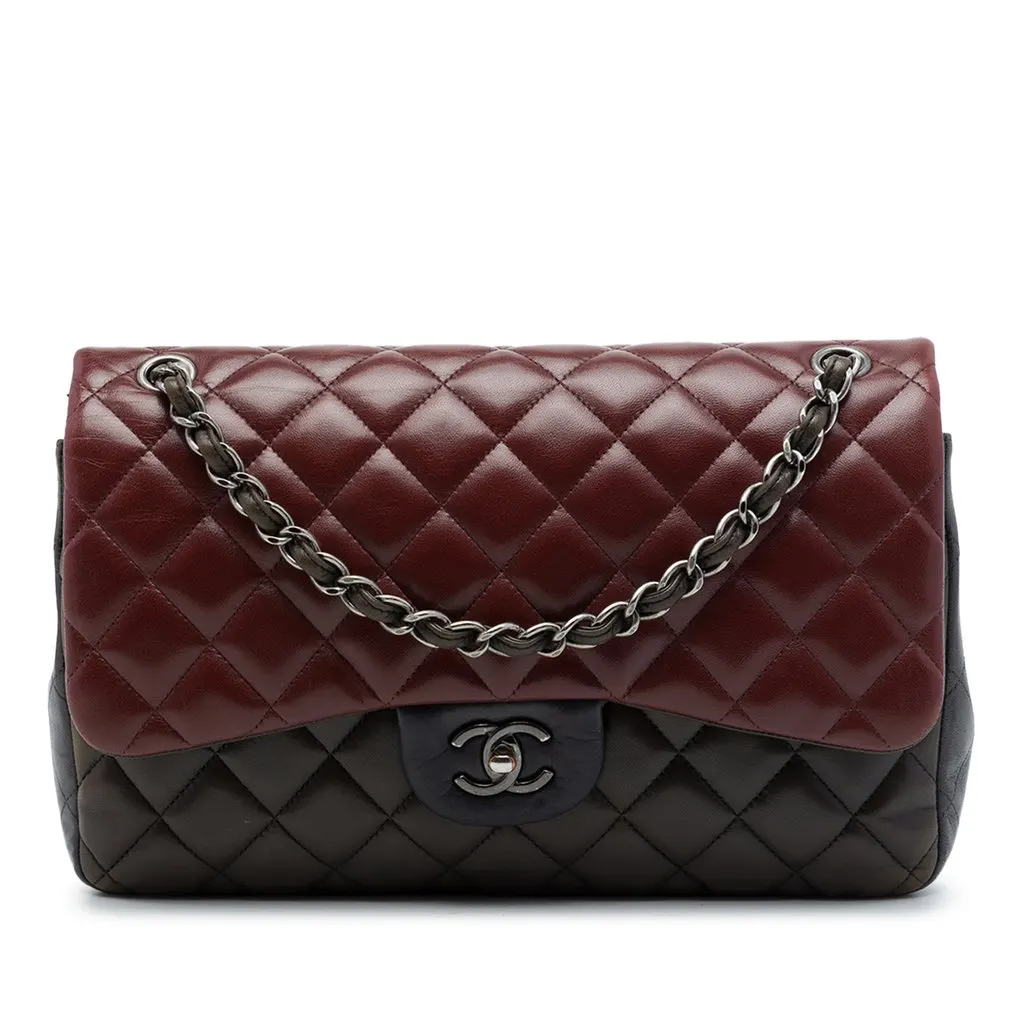 Chanel Jumbo Classic Tricolor Lambskin Double Flap Red Leather Very good - Front View