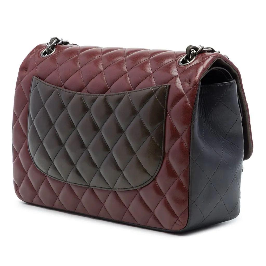 Chanel Jumbo Classic Tricolor Lambskin Double Flap Red Leather Very good - Back View