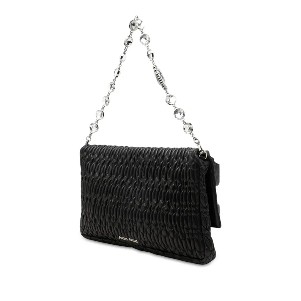 Miu Miu Large Matelasse Nappa Crystal Satchel Black Leather Good - Back View
