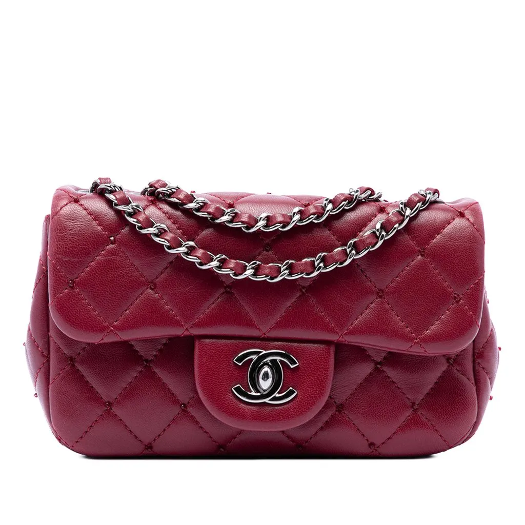 Chanel Extra Mini Rectangular Classic Lambskin Single Flap Red Leather Very good - Front View