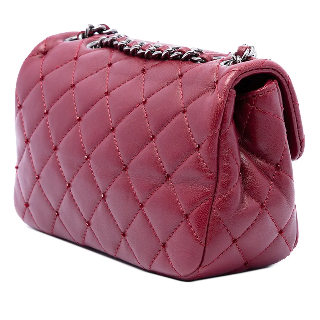 Chanel Extra Mini Rectangular Classic Lambskin Single Flap Red Leather Very good - Back View