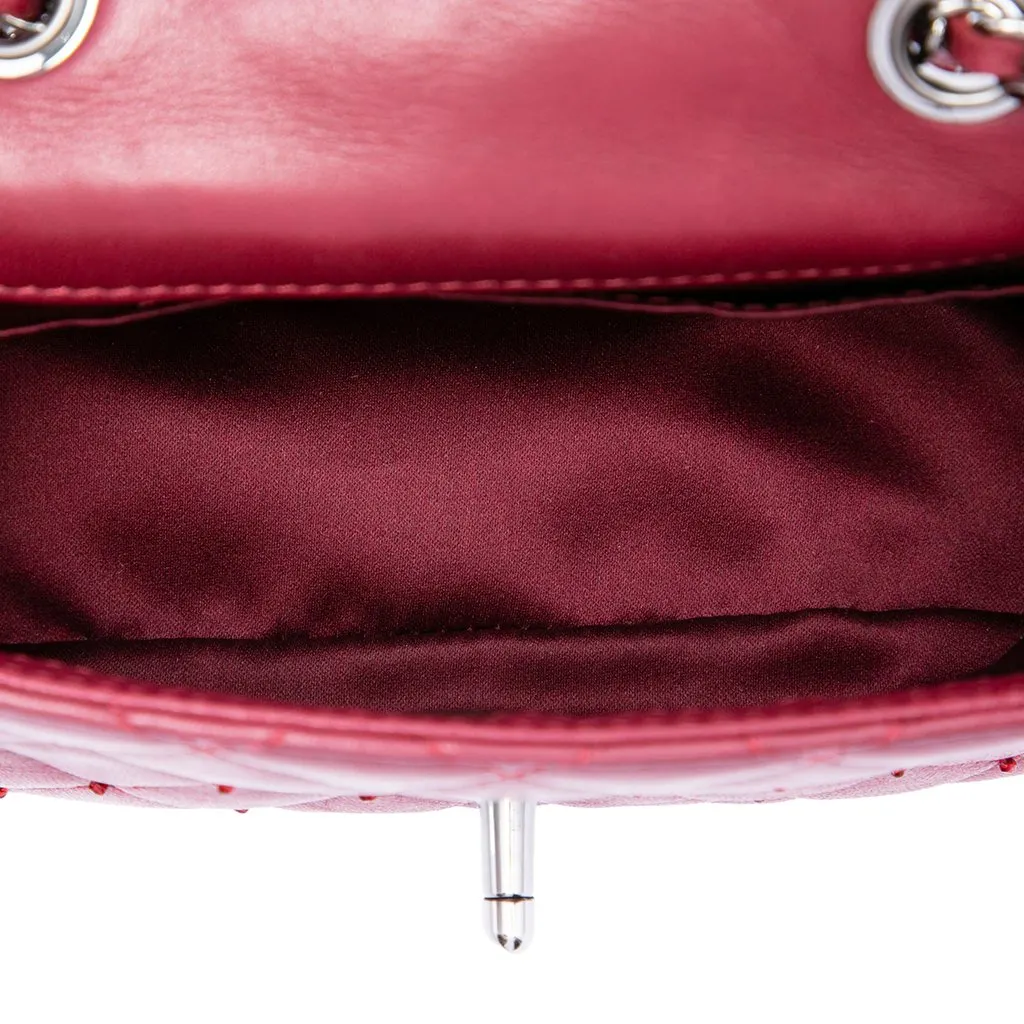 Chanel Extra Mini Rectangular Classic Lambskin Single Flap Red Leather Very good - Model View