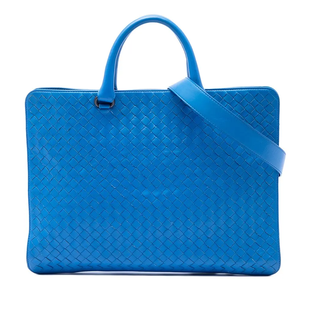 Bottega Veneta Nappa Intrecciato Briefcase Blue Leather Very good - Front View