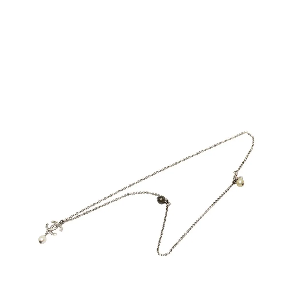 Chanel CC Bras Strass and Faux Pearl Pendant Necklace