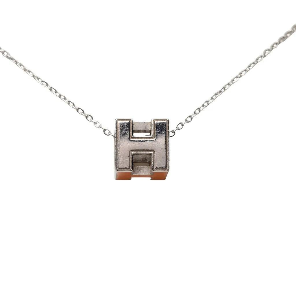 Hermès Palladium Plated Lacquered Cage D H Pendant Necklace Silver Metal Very good - Inside View