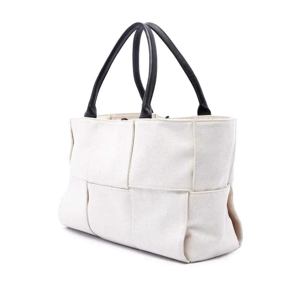 Bottega Veneta Medium Canvas Maxi Intrecciato Arco Tote White Canvas Good - Back View