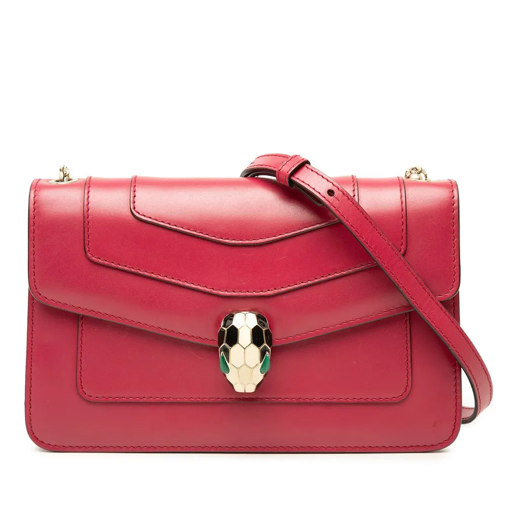 Bvlgari Calfskin Serpenti Forever East West Shoulder Bag Red Leather Good - Front View