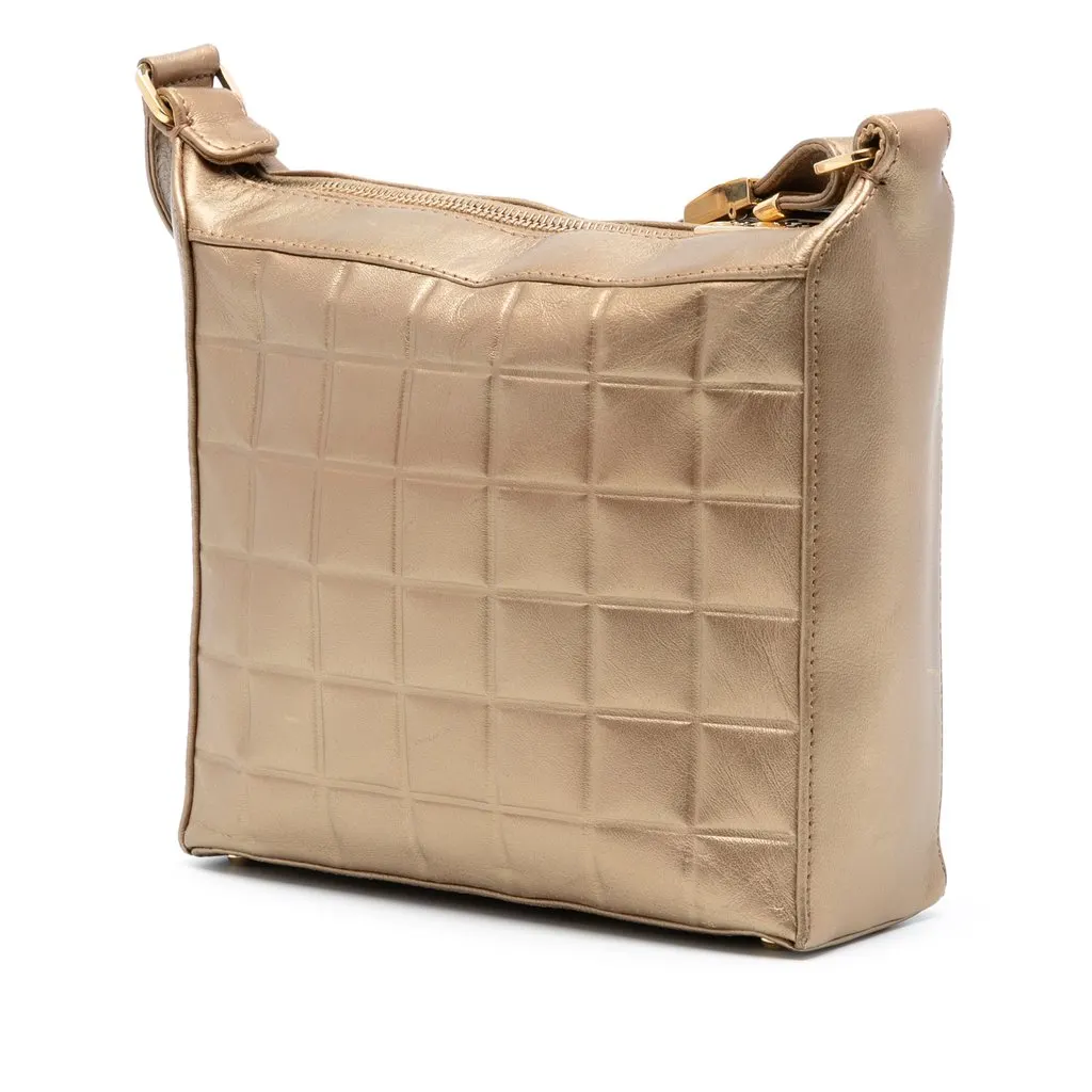 Chanel CC Chocolate Bar Metallic Lambskin Shoulder Bag Gold Leather Very good - Back View