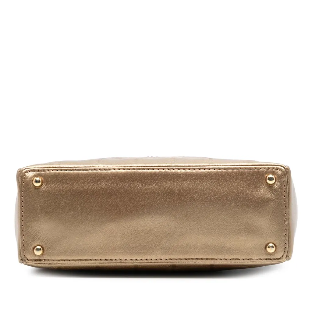 Chanel CC Chocolate Bar Metallic Lambskin Shoulder Bag Gold Leather Very good - Inside View