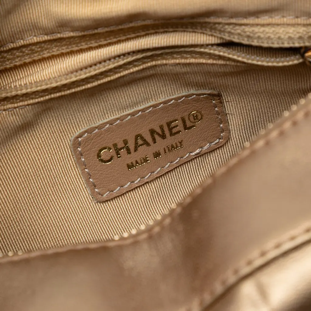 Chanel CC Chocolate Bar Metallic Lambskin Shoulder Bag Gold Leather Very good - Box View
