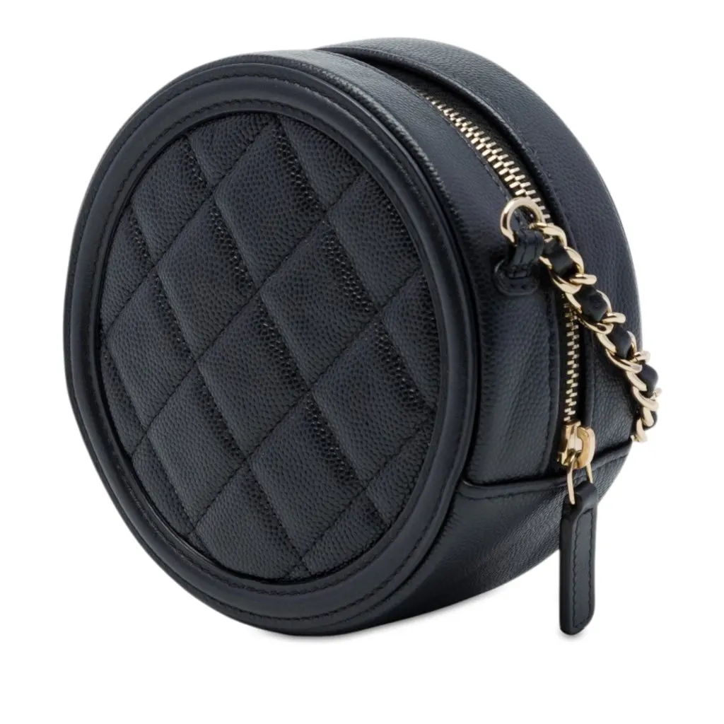 Chanel Caviar CC Filigree Round Clutch with Chain Black Leather Very good - Back View