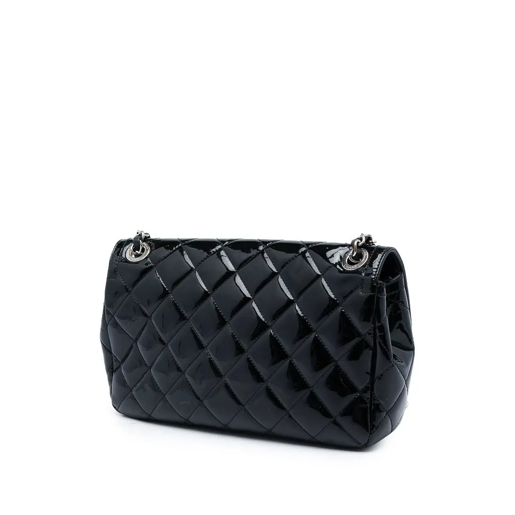 Chanel Medium Patent Coco Shine Flap Black Leather Good - Back View