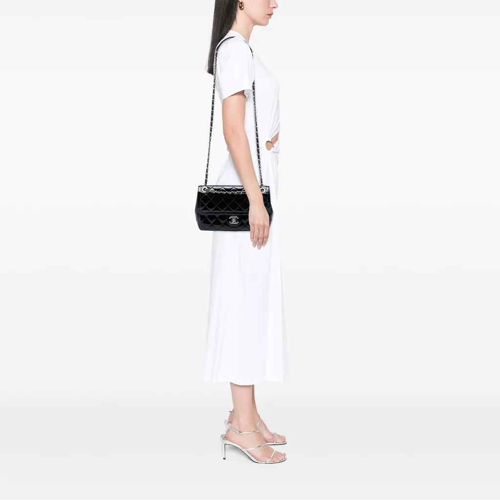 Chanel Medium Patent Coco Shine Flap Black Leather Good - Box View