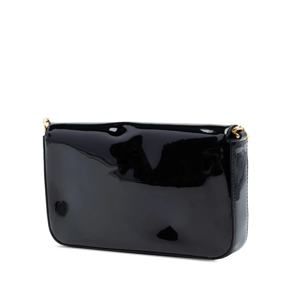 Fendi Patent F Is Fendi Envelope Wallet On Chain Black Leather Very good - Back View