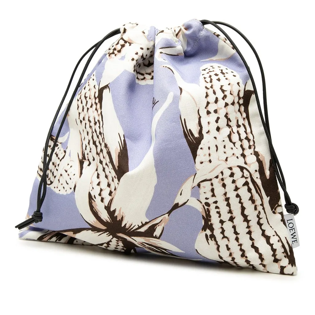 Loewe Paulas Ibiza Canvas Corn Print Drawstring Pouch White Canvas Very good - Back View
