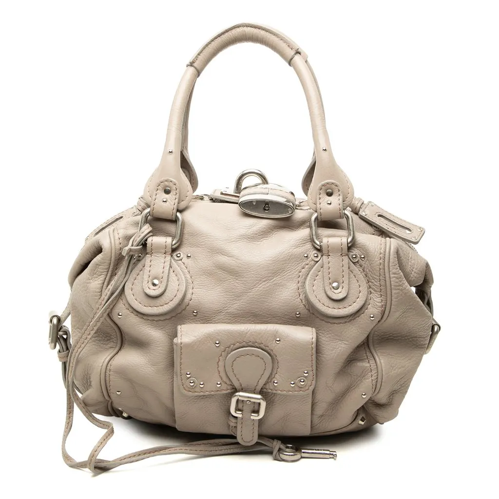 Chloé Leather Paddington Handbag Grey Leather Good - Front View