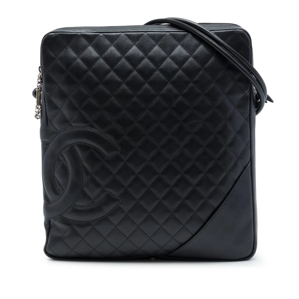 Chanel Large Quilted Lambskin Cambon Ligne Crossbody Black Leather Very good - Front View