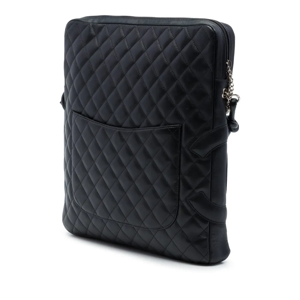 Chanel Large Quilted Lambskin Cambon Ligne Crossbody Black Leather Very good - Back View