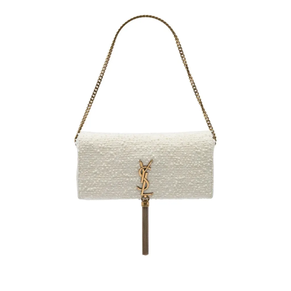Saint Laurent Tweed Monogram Kate 99 Tassel Bag White Very good - Front View