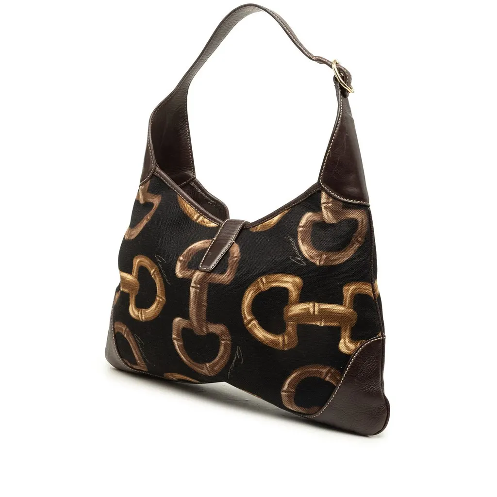 Gucci Horsebit Canvas Jackie O Bouvier Hobo Black Canvas Good - Back View