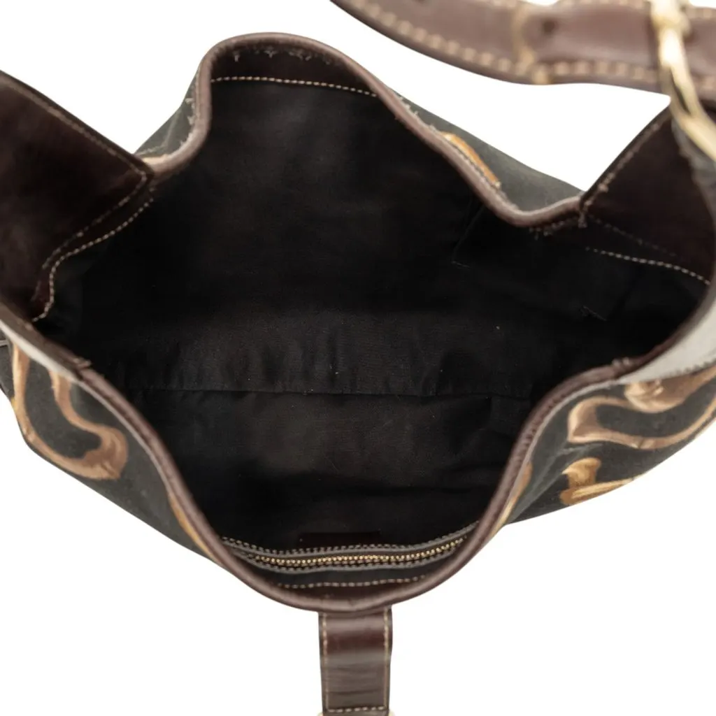 Gucci Horsebit Canvas Jackie O Bouvier Hobo Black Canvas Good - Model View
