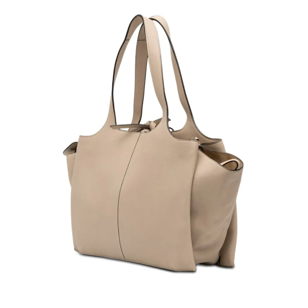 Celine Medium Grained Calfskin Trifold Tote Beige Leather Good - Back View