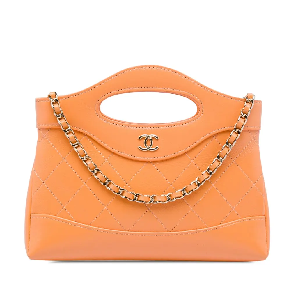 Chanel Nano Shiny Crumpled Calfskin 31 Shopping Bag Orange Leather Very good - Front View