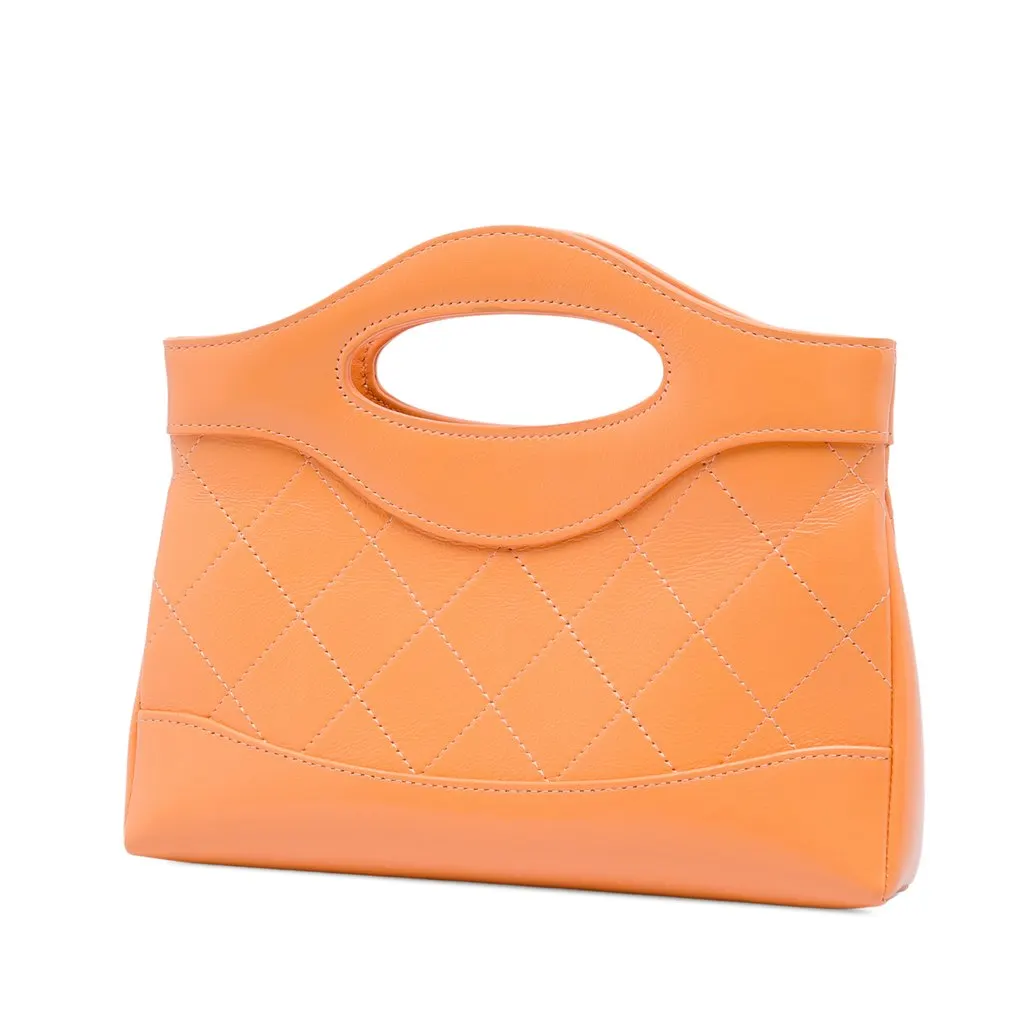 Chanel Nano Shiny Crumpled Calfskin 31 Shopping Bag Orange Leather Very good - Back View