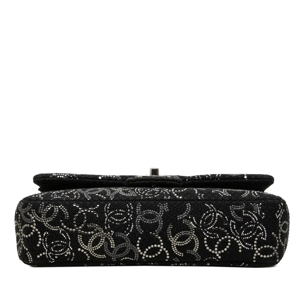 Chanel Paris Shanghai Medium Tweed Strass Embellished Pudong Double Flap Black Tweed Good - Inside View