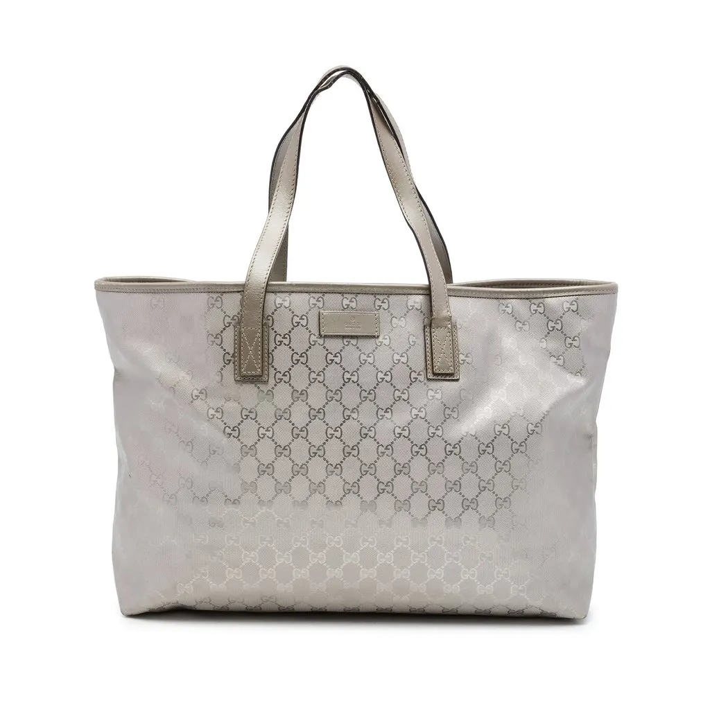 Gucci Large GG Imprime Tote Silver Canvas Good - Front View