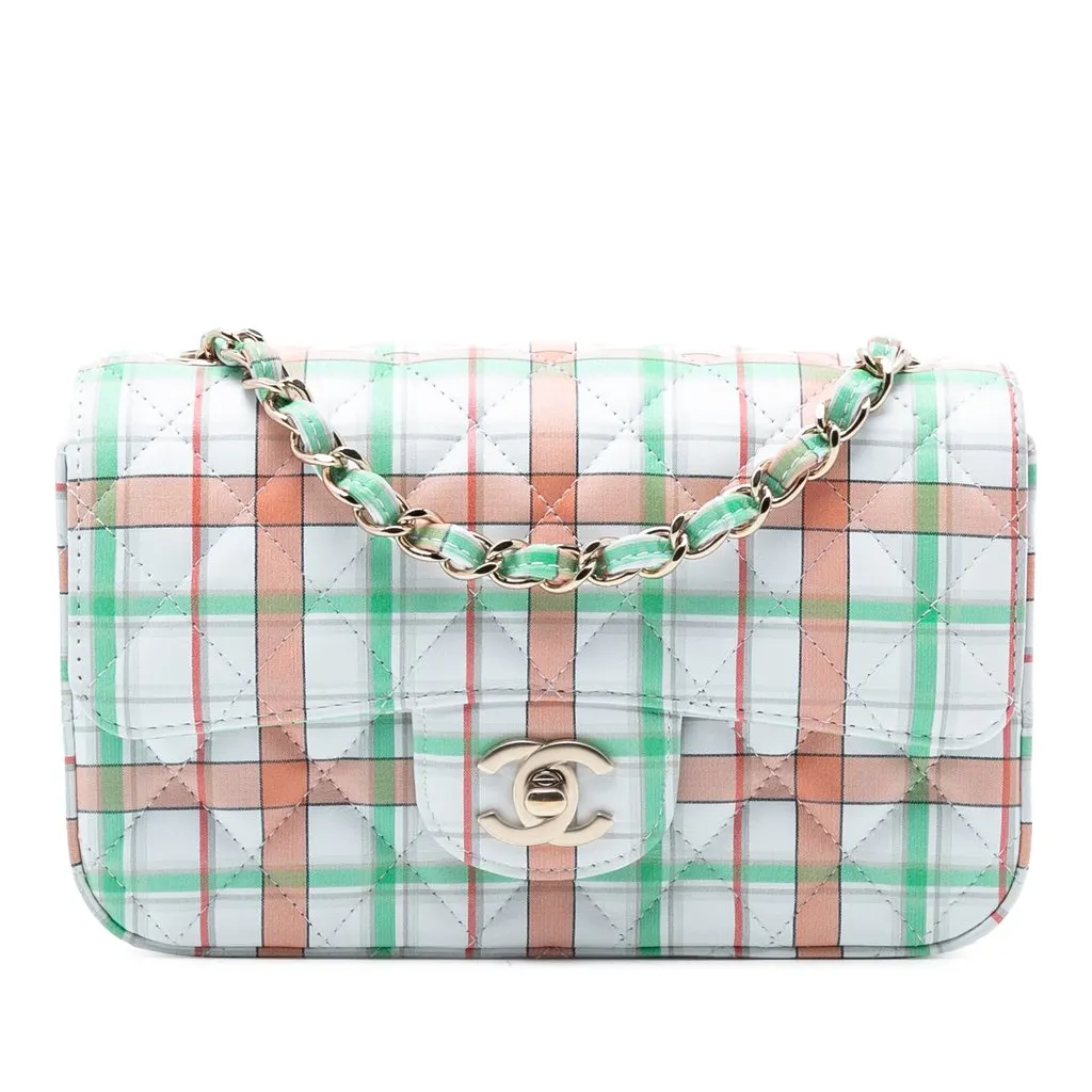 Chanel Mini Rectangular Classic Plaid Printed Calfskin Single Flap White Leather Very good - Front View