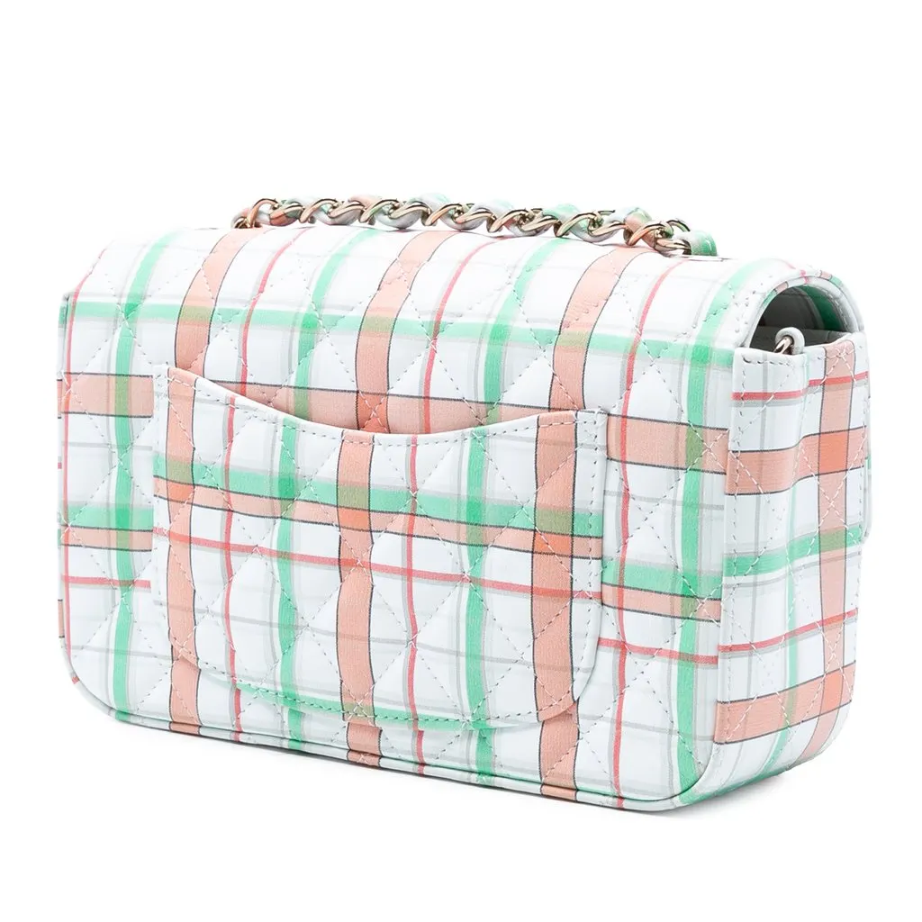Chanel Mini Rectangular Classic Plaid Printed Calfskin Single Flap White Leather Very good - Back View