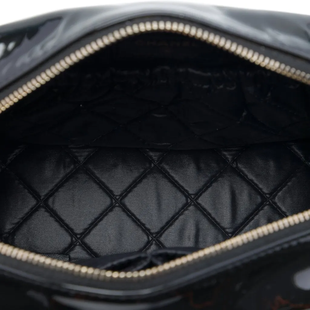 Chanel CC Quilted Patent Cosmetic Pouch Black Leather Very good - Model View