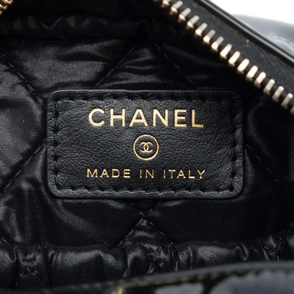 Chanel CC Quilted Patent Cosmetic Pouch Black Leather Very good - Box View