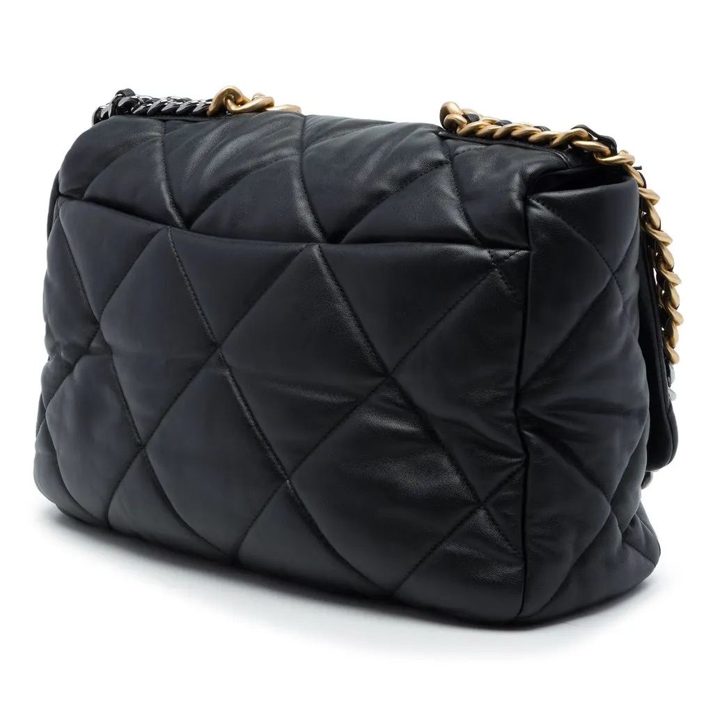 Chanel Maxi Lambskin 19 Flap Black Leather Very good - Back View