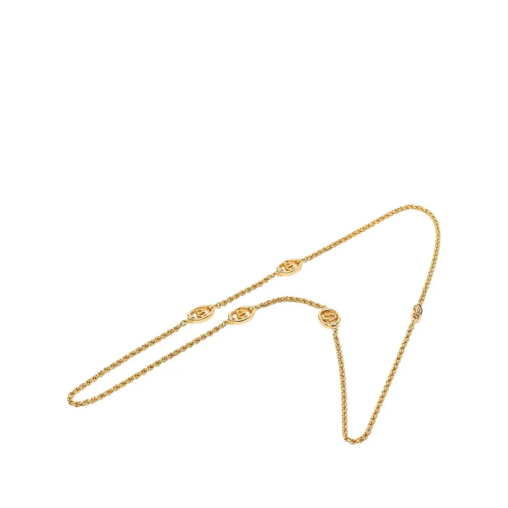 Dior Gold Plated CD Station Rope Chain Necklace Gold Metal Very good - Front View