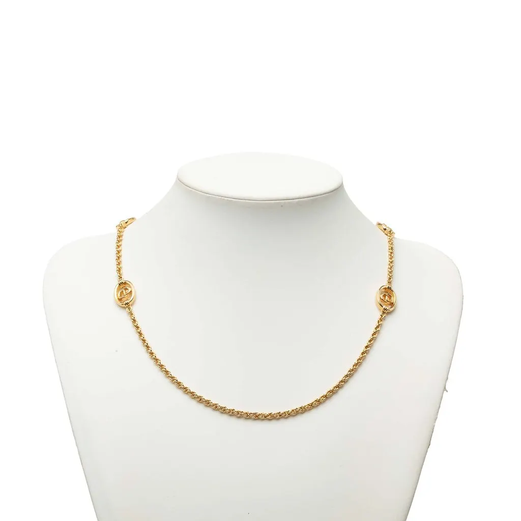 Dior Gold Plated CD Station Rope Chain Necklace Gold Metal Very good - Box View