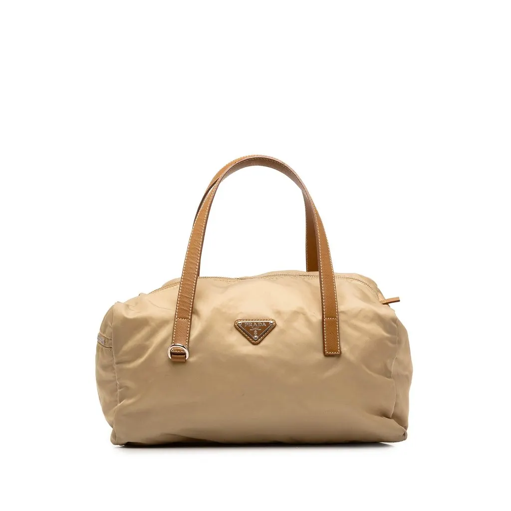 Prada Saffiano Trimmed Tessuto Boston Bag Beige Polyamide Very good - Front View