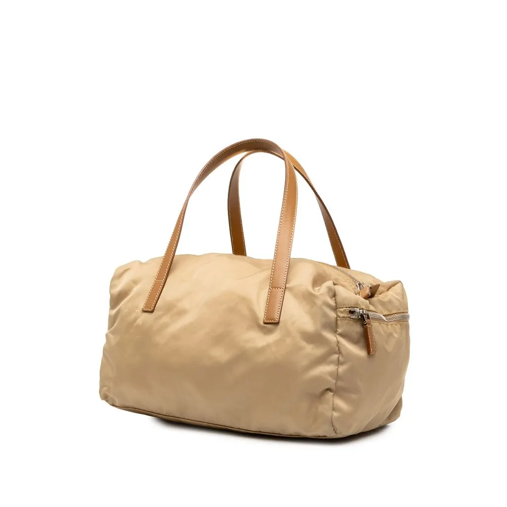 Prada Saffiano Trimmed Tessuto Boston Bag Beige Polyamide Very good - Back View