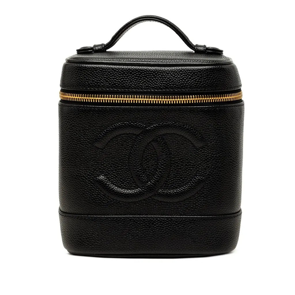 Chanel CC Caviar Vanity Case Black Leather Very good - Front View