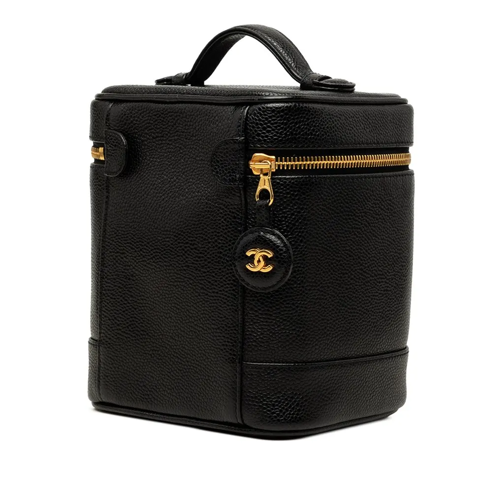 Chanel CC Caviar Vanity Case Black Leather Very good - Back View