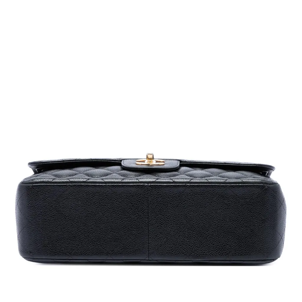 Chanel Jumbo Classic Caviar Double Flap Black Leather Good - Inside View